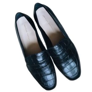 LOEFFLER RANDALL 10 Beatrix Black Leather Loafer Slip on Flat Croc…